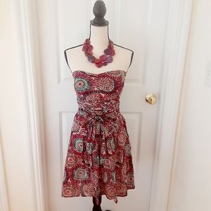 American Rag Cie Ruched Strapless Printed Dress Pleated Cotton Size Medium